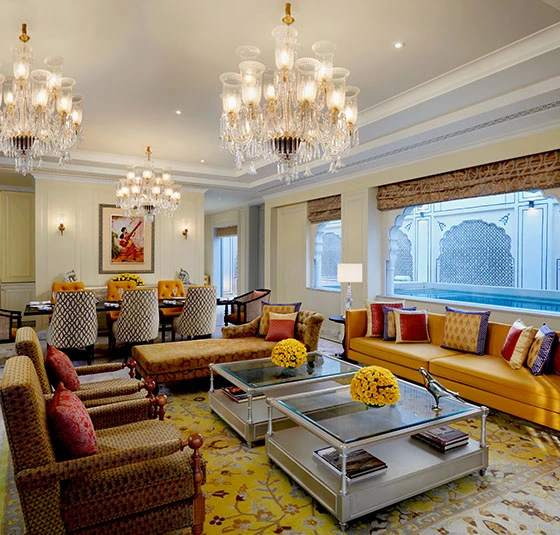Luxury swimming pool at The Leela Palace Jaipur