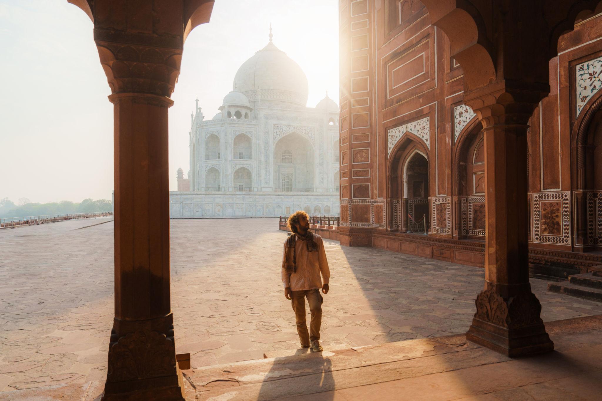 Man exploring Taj Mahal