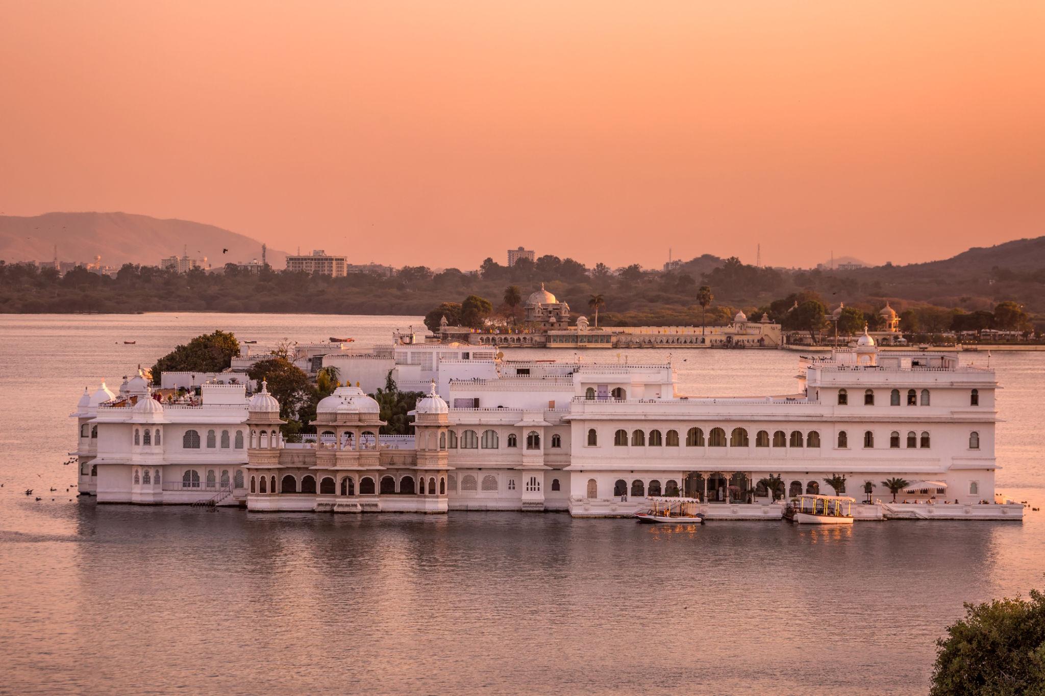 Morning view of Taj Hotel in Lake Pichola Udaipur