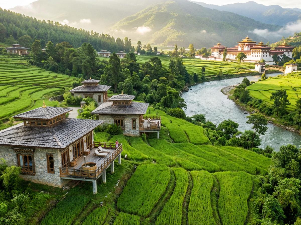 Punakha Bhutan Dzong Supension Bridge And Attraction